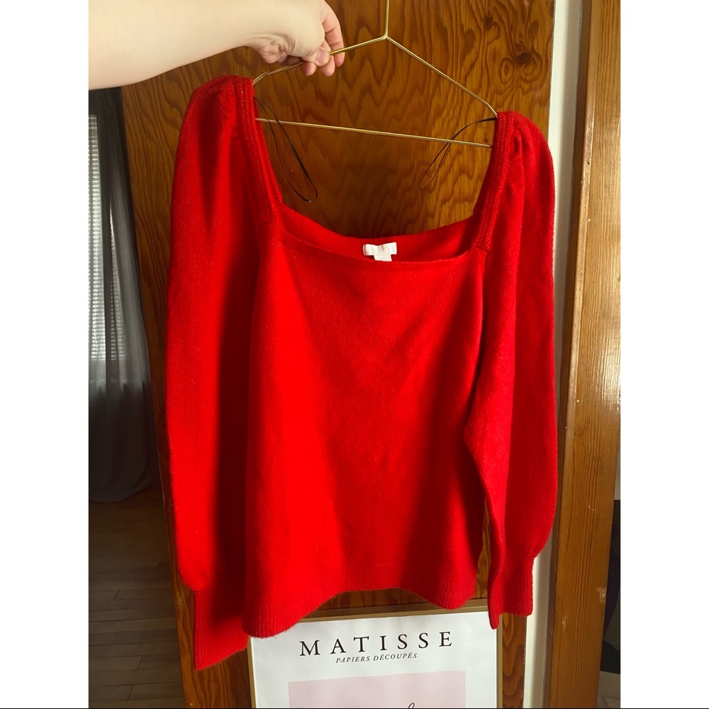 H&M Puff Sleeve Sweater - Red, XXL